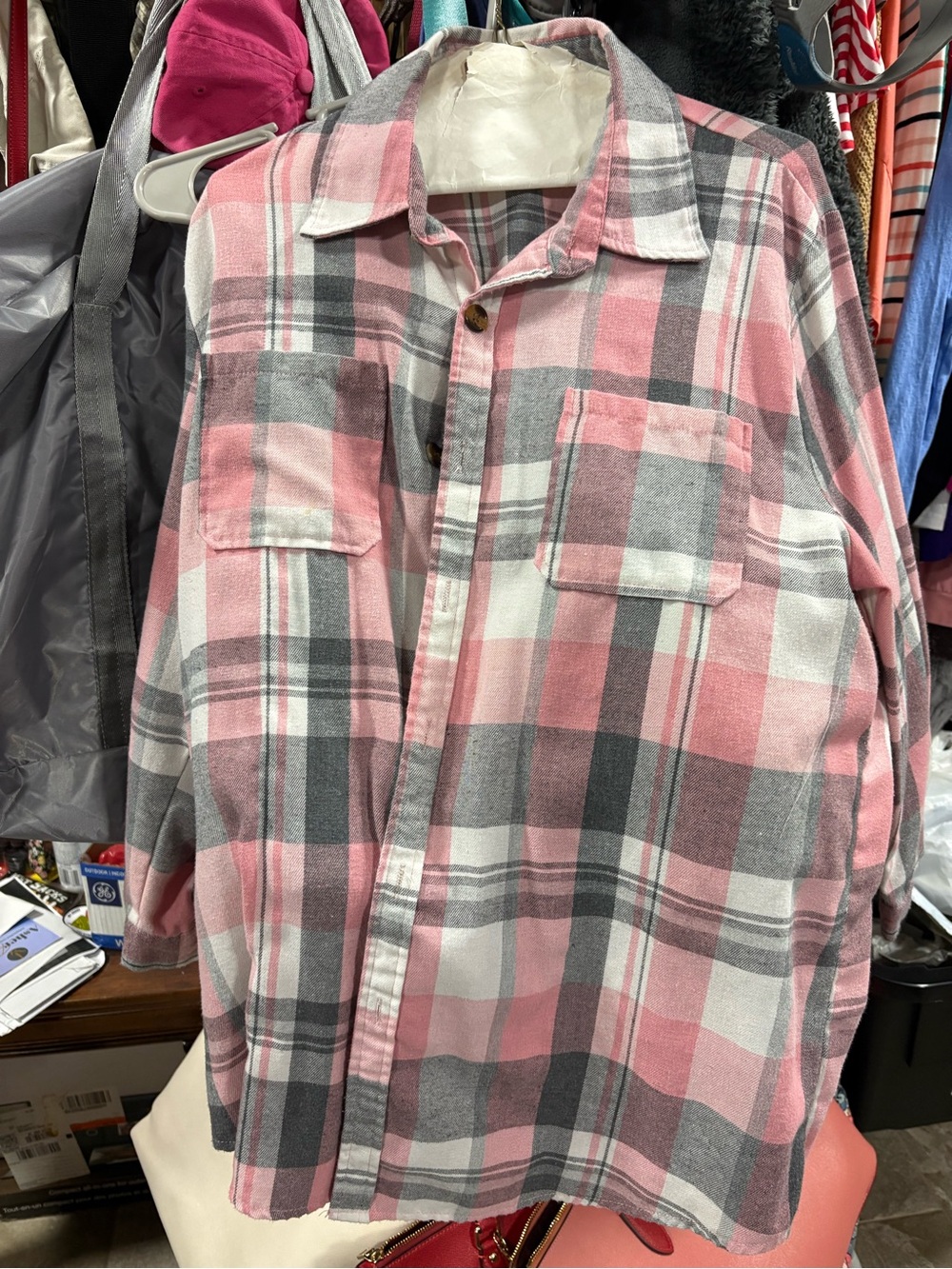 Women’s Pink Plaid Flannel Shirt - Casual Button-Up